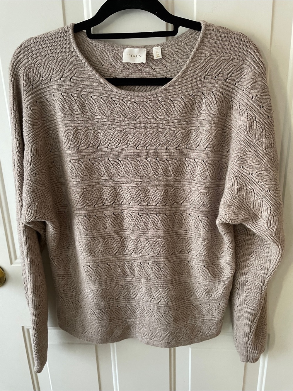 Cyrus Taupe Textured Crewneck Sweater Size M Fall Transition Piece